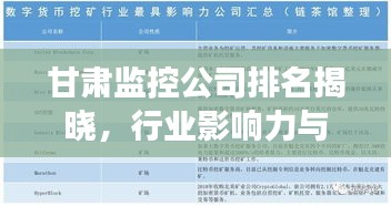 甘肃监控公司排名揭晓，行业影响力与市场份额一览