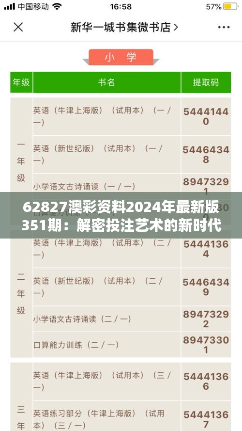 62827澳彩资料2024年最新版351期：解密投注艺术的新时代