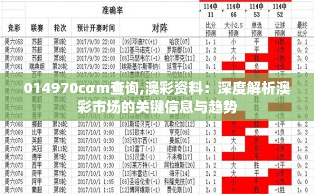 014970cσm查询,澳彩资料：深度解析澳彩市场的关键信息与趋势