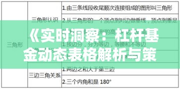 《实时洞察：杠杆基金动态表格解析与策略指导》