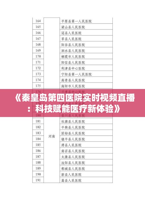 《秦皇岛第四医院实时视频直播：科技赋能医疗新体验》