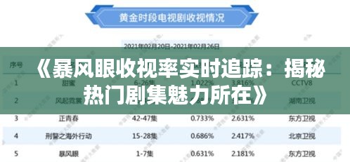 《暴风眼收视率实时追踪：揭秘热门剧集魅力所在》