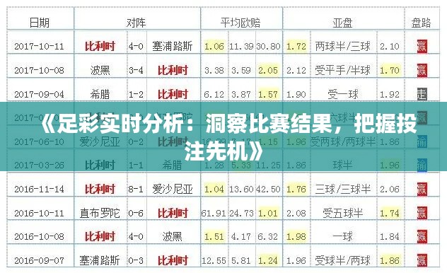 《足彩实时分析：洞察比赛结果，把握投注先机》