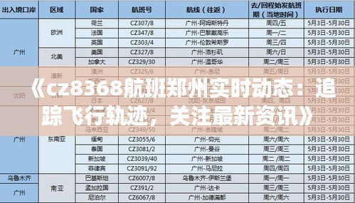 《cz8368航班郑州实时动态：追踪飞行轨迹，关注最新资讯》