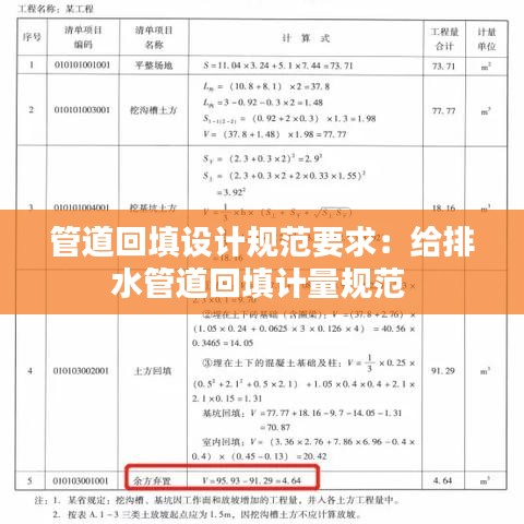 管道回填设计规范要求：给排水管道回填计量规范 