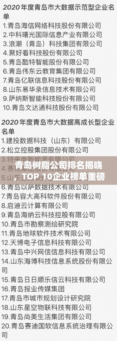 青岛树脂公司排名揭晓，TOP 10企业榜单重磅出炉！