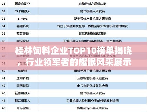 桂林饲料企业TOP10榜单揭晓，行业领军者的耀眼风采展示