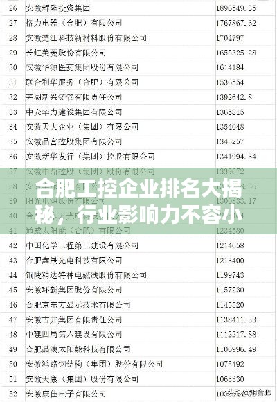 合肥工控企业排名大揭秘，行业影响力不容小觑