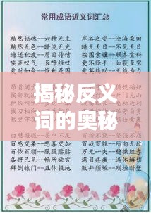 揭秘反义词的奥秘，探寻词语的相反意义之旅